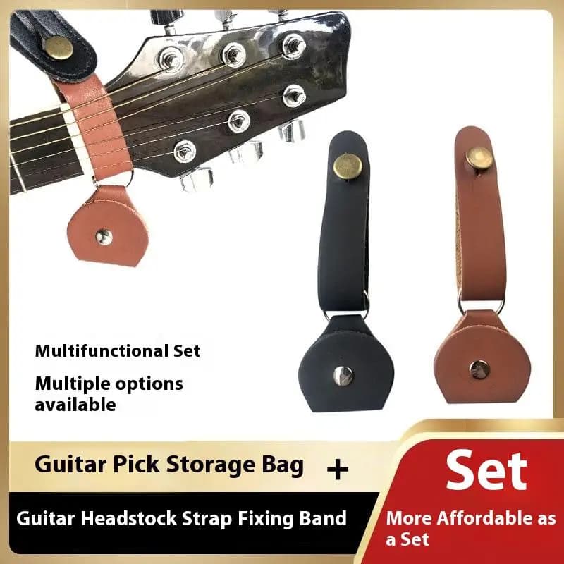 SXH 1 Pezzo Cinghia per Paletta Chitarra in Pelle PU con Porta Plettri, Sistema di Bloccaggio Sicuro per Ukulele, Installazione Senza Foratura