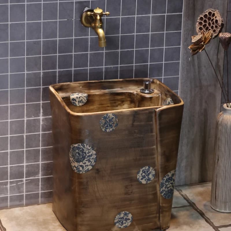 High Quality Round Printing Art Mop Pool Antique Ceramics Mop Pool Balcony Bathroom Chinese Style Mop Sink