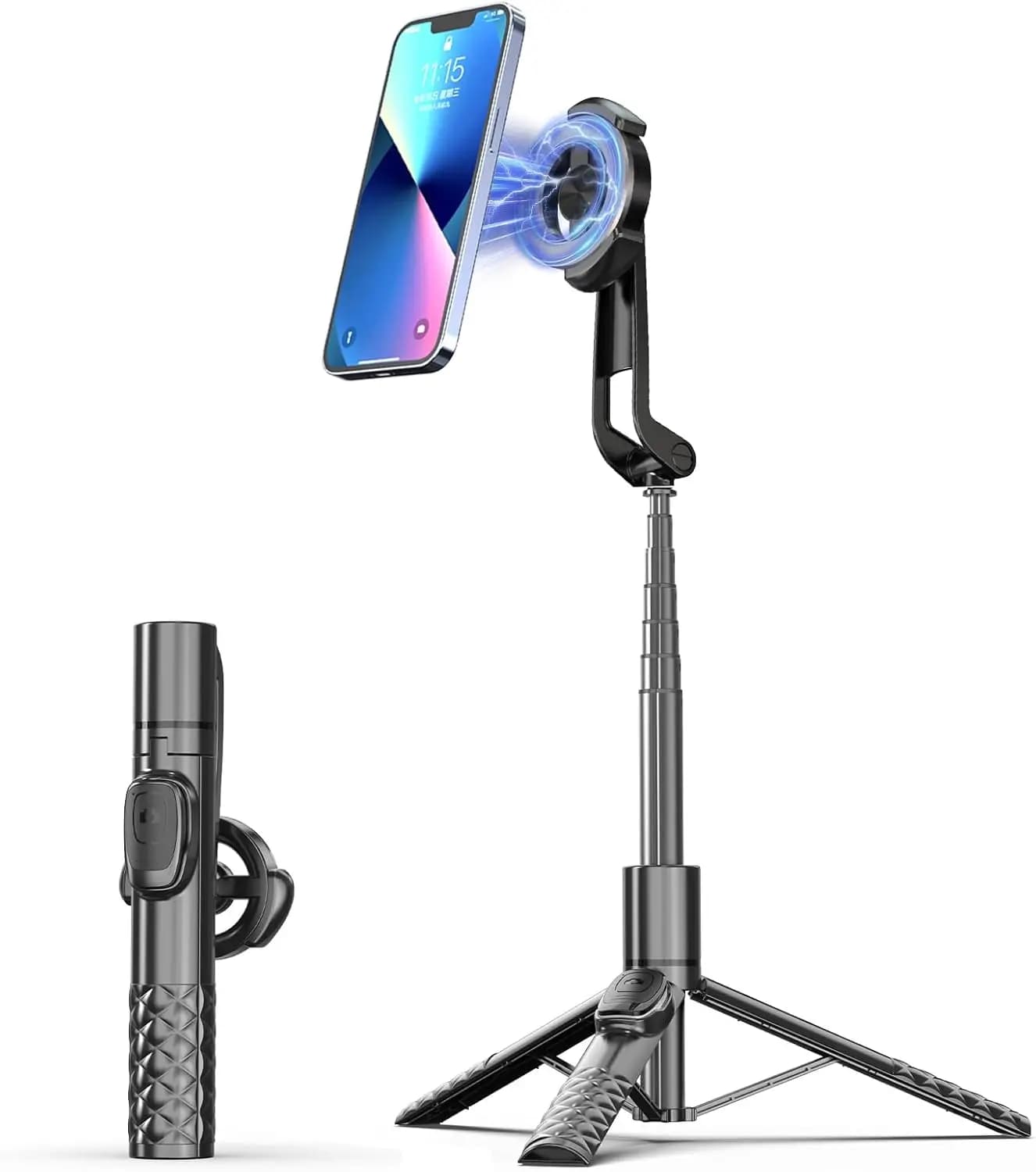 Treppiede per selfie stick per iPhone con telecomando, supporto per telefono per la registrazione, compatibile con tutti i cellulari e le fotocamere
