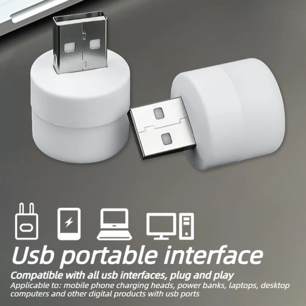 Mini USB LED Night Light Round Portable Plug In Lamp for Reading Working Travel Compatible with Power Bank and Computer Ports