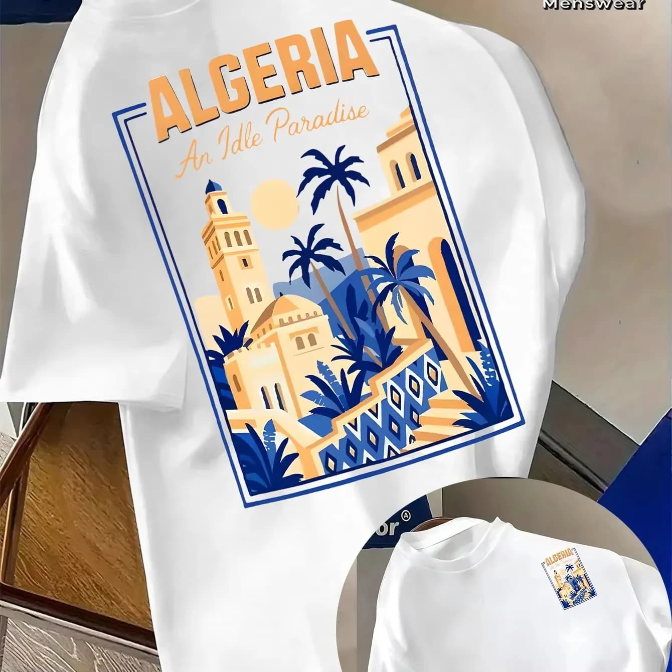 2026 Summer Algerian Travel Men's T-shirt "A Idle Paradise" Retro Pattern Street Top