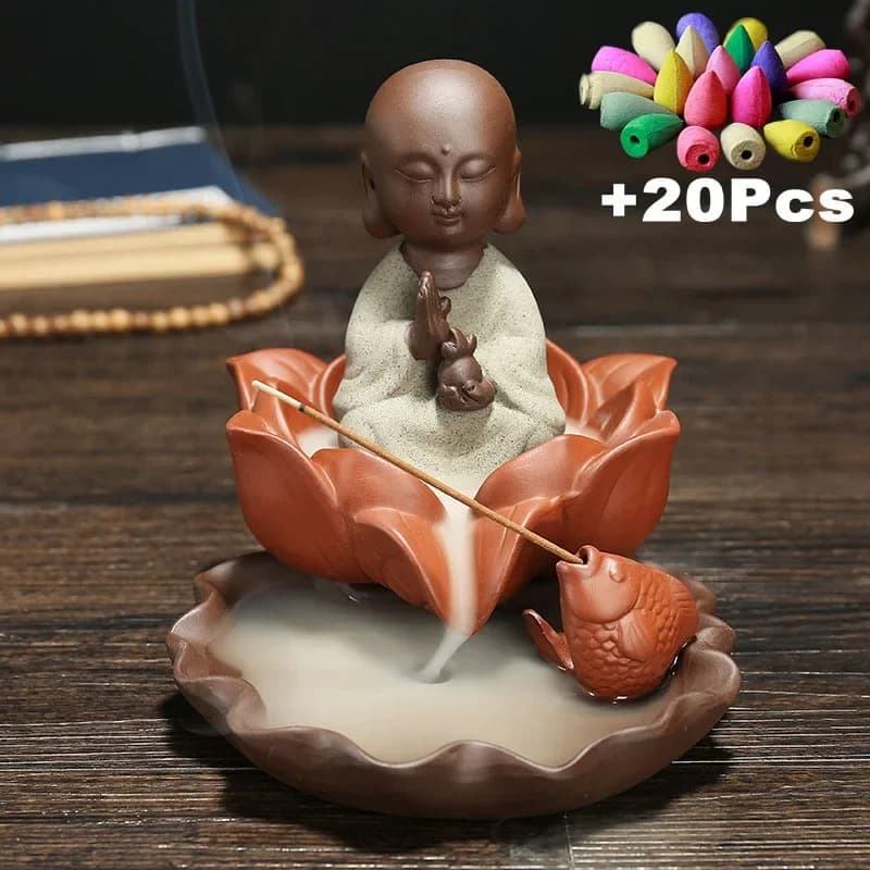Coni regalo Decorazioni per la casa Porta bastoncini di incenso artigianale Incensiere in ceramica con riflusso di Buddha