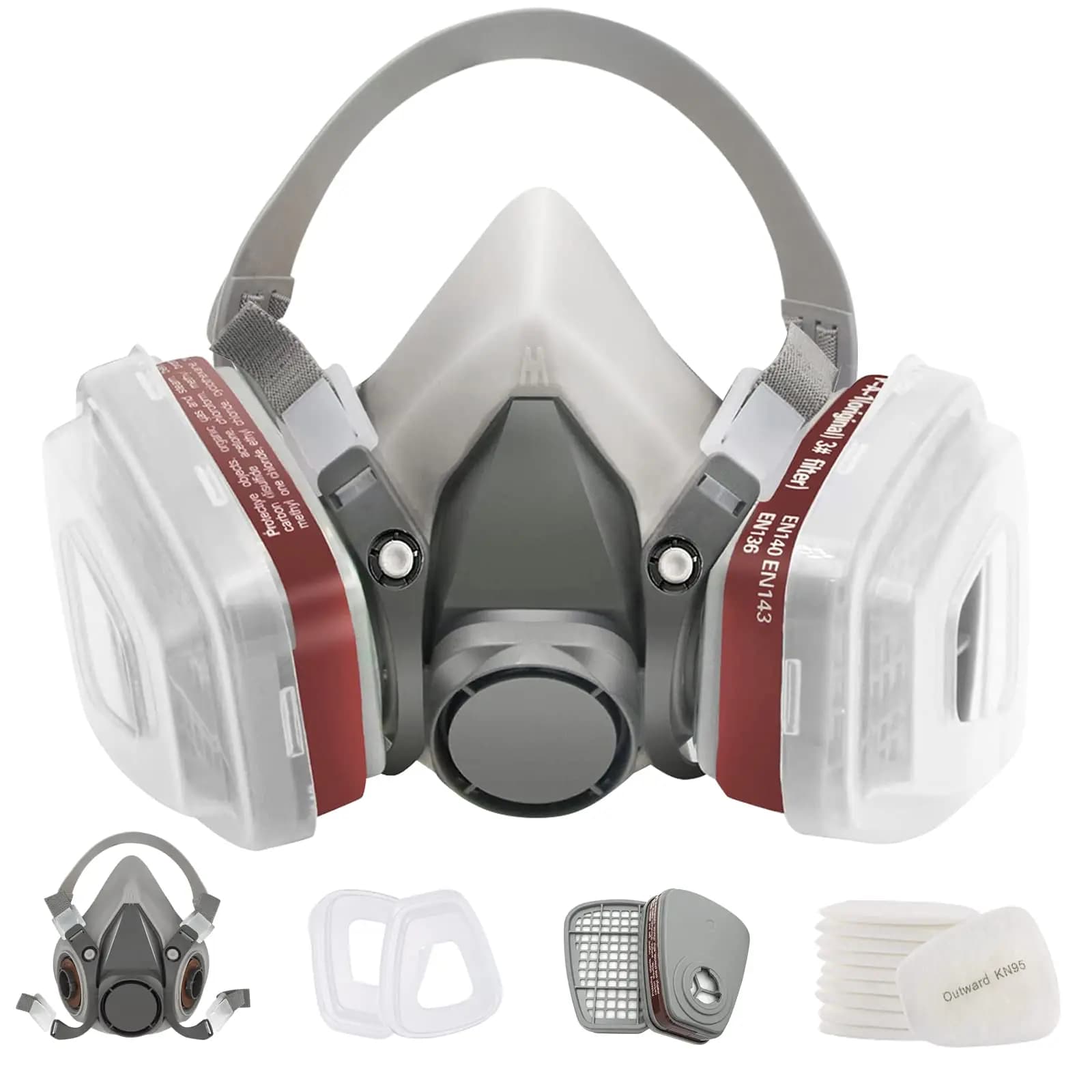7IN1 Gas mask Painting Spray Breather Set 95% Powder Filtration of particles Organic Acid Ammonia Chemicals Resin test Safe work