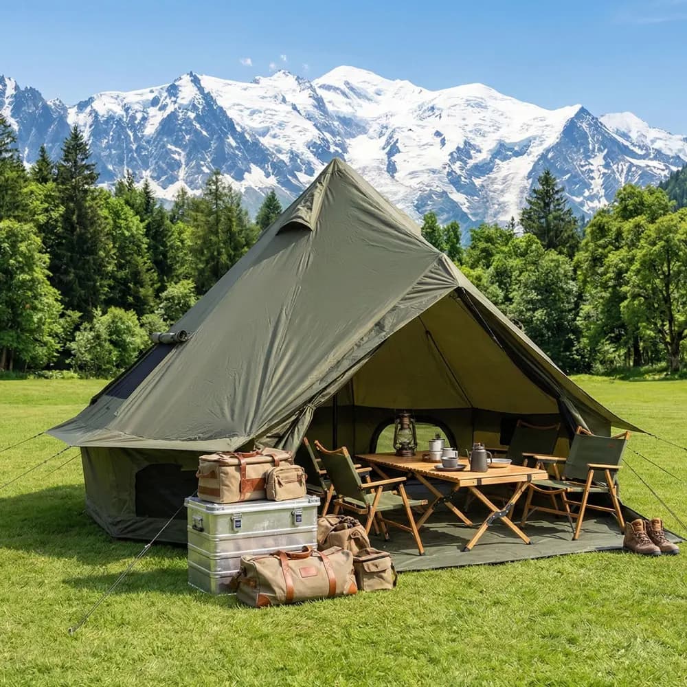 Tenda a Campana 4 Stagioni 9.8 FT, Tenda Yurt Verde Impermeabile per Glamping con Foro per Stufa, Adatta per 4 Persone, Tenda da Campeggio Familiare