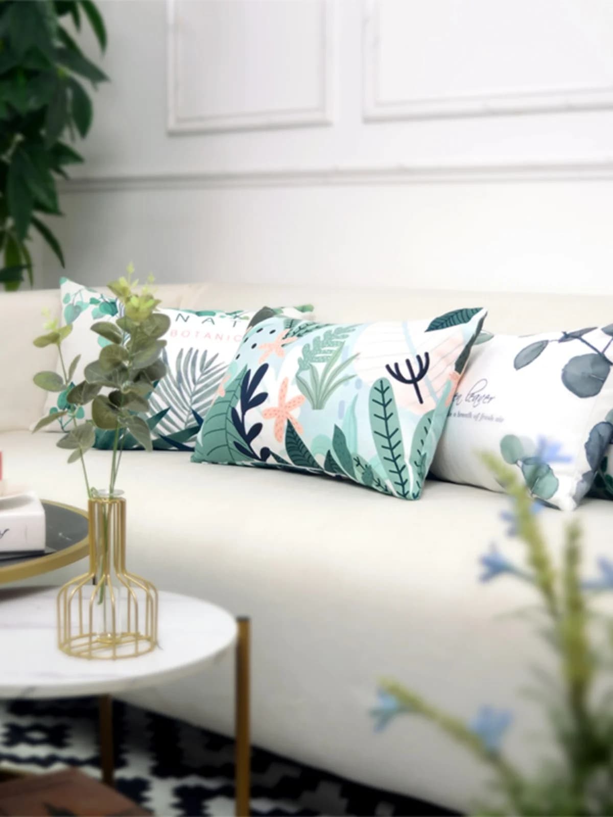 Fodera per cuscino in cotone e lino stile nordico moderno, con motivo vegetale, per divano, soggiorno, auto, cuscino lombare, comodo, semplice, decorativo