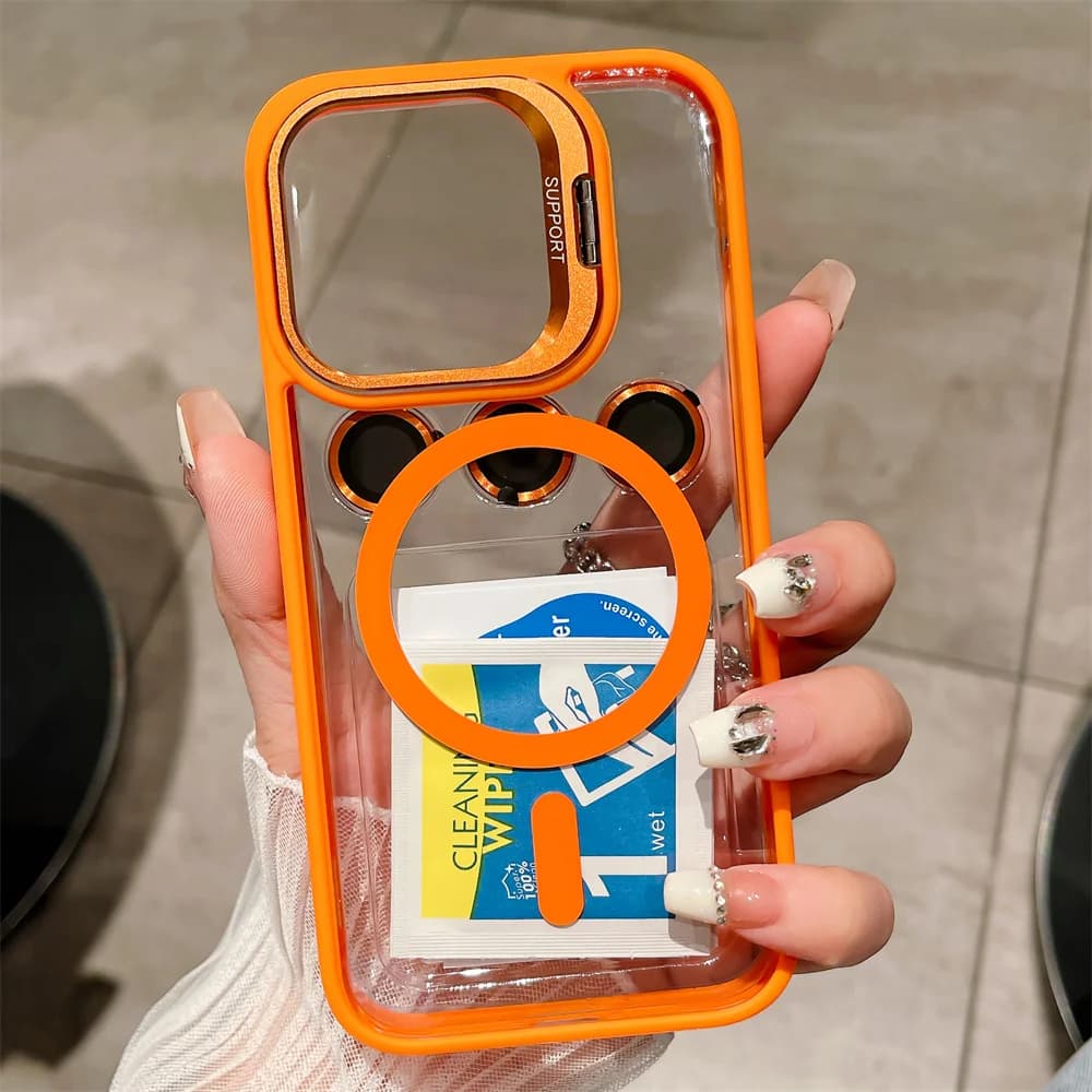 Custodia per telefono con protezione per lenti in vetro con supporto magnetico di lusso per iPhone13 14 15 16 11 12 Pro Max Plus Magsafe Cover antiurto