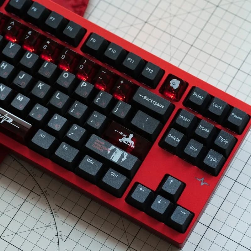 Set di copritasti a tema nero sovietico Set di cappucci per tastiera con profilo in ciliegio traslucido per PC PBT per accessori per tastiera meccanica da gioco regalo