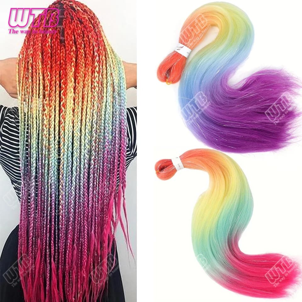 26 pollici sintetici Ombre arcobaleno colori misti scatola lunga dritta trecce jumbo parrucchino capelli all'uncinetto per le donne