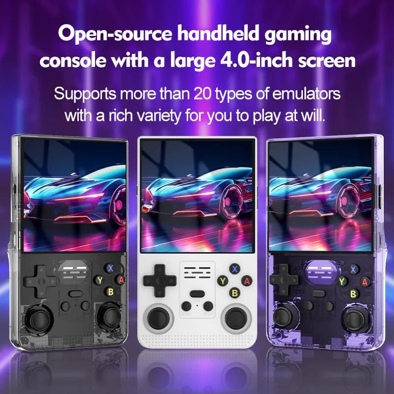 R39MAX Console di gioco open source Schermo grande IPS HD da 4,0 pollici 40000+GAMES Sistema Linux Lettore video tascabile con scheda da 64 GB/128 GB