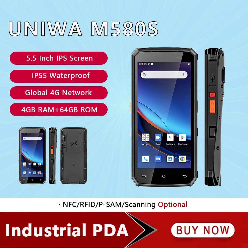 UNIWA M580S 4G Smartphone Android PDA industriale robusto con scanner di codici a barre 5,5 pollici 4 GB di RAM + 64 GB di ROM 3900 mAh telefono cellulare NFC