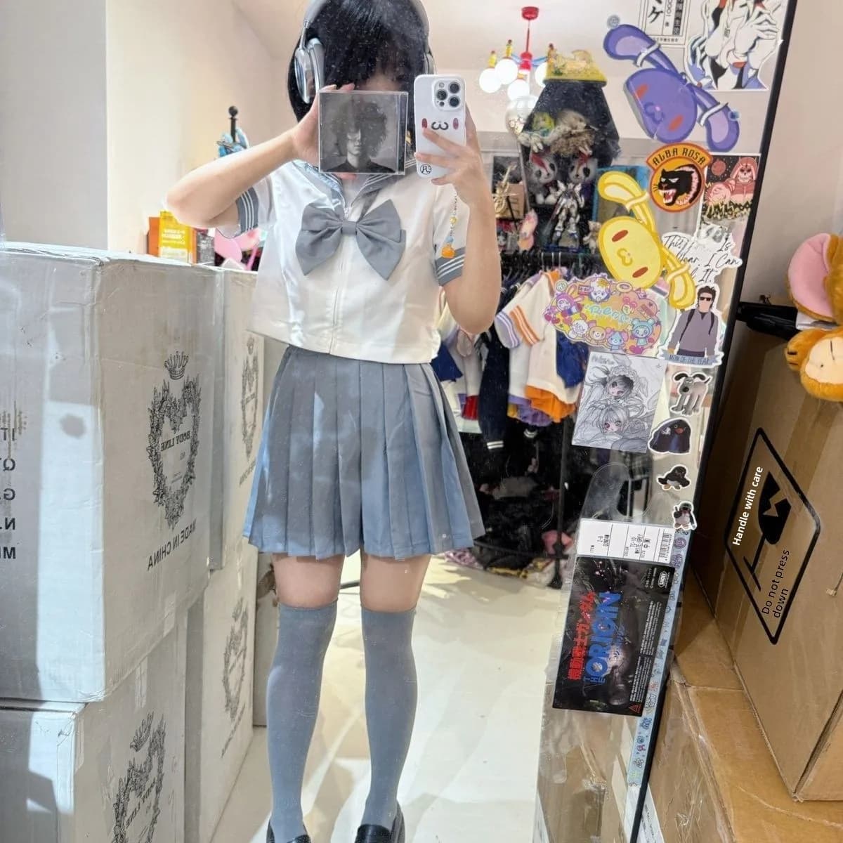 Basic Grey Three Books Short Sleeve Uniform Set School Style Jk Slimming Versatile Short Skirt Fashionable Ensemble for Teens