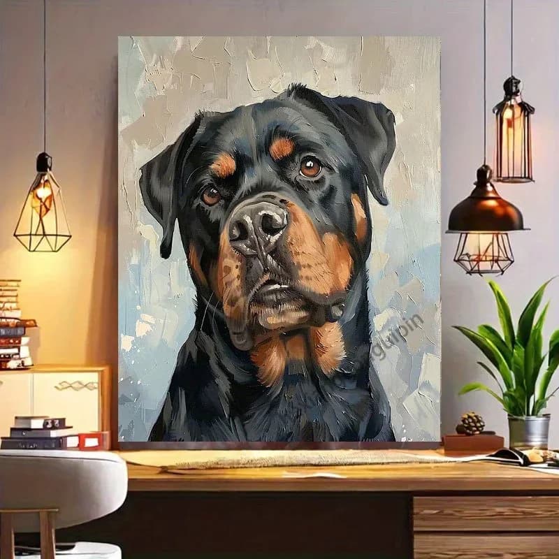 Professional Art Use: 1 Set "A Rottweiler in an Oil Painting", Paint by Numbers Oil Painting Kit Art Gift, Home Decor Hanging Pi
