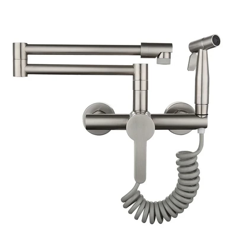 Rubinetto da cucina pieghevole con doppio braccio orientabile, rubinetto riempipentola con beccuccio retrattile, spruzzino bidet, miscelatore per lavanderia