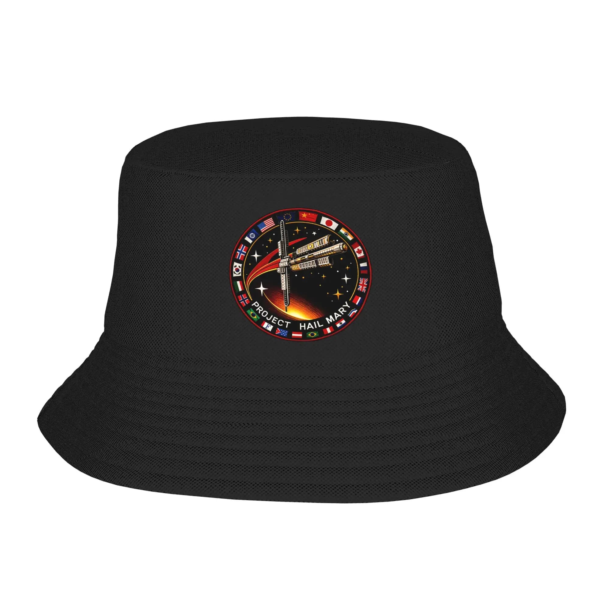 Fisherman's hat with space mission patch Project Hail Mary, street style, unisex, classic, beach, travel and sun protection.