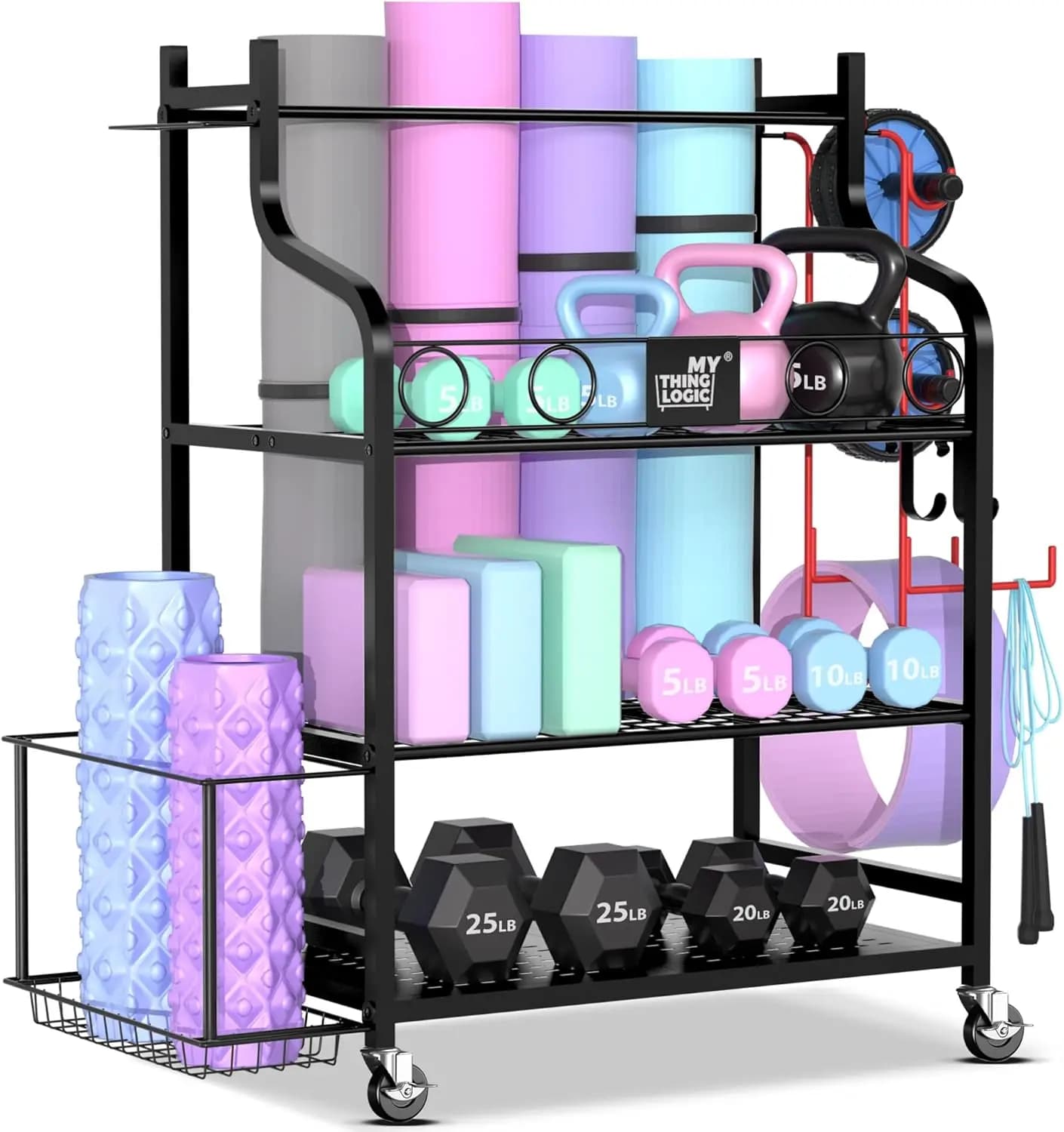 Portable Yoga Mats with Wheels to Organize Equipment from Home Gym