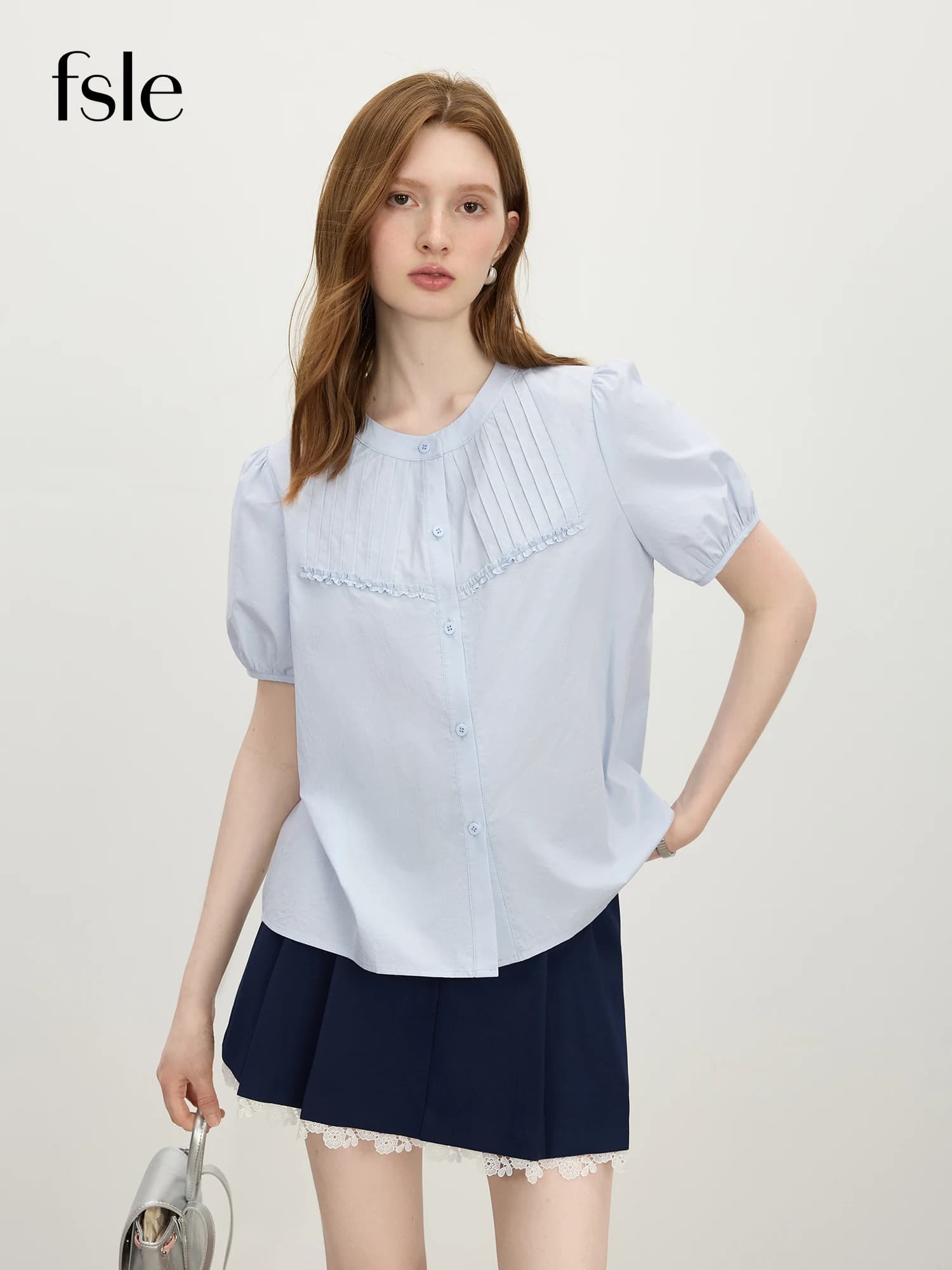 FSLE Summer 2025 Camicetta da donna girocollo - Top da pendolare da ufficio con maniche corte e volant con eleganza giovanile
