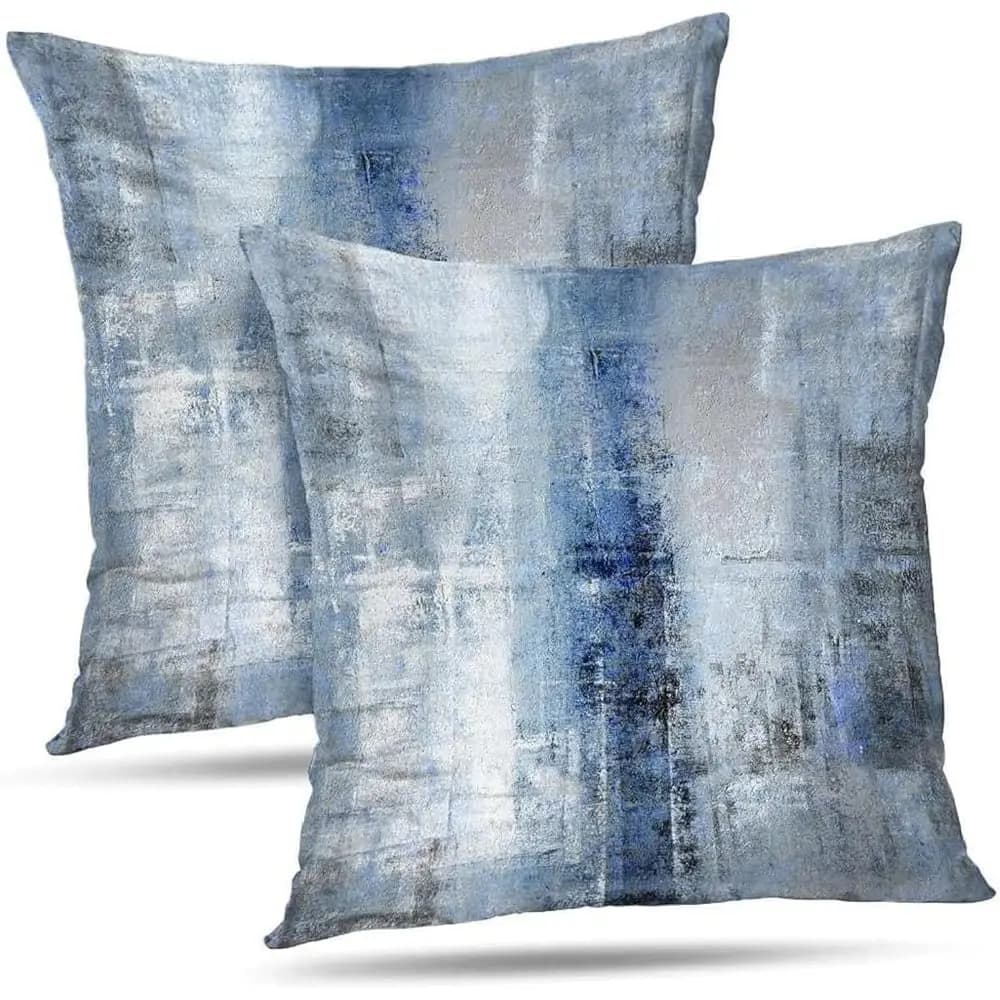 Fodere per cuscini decorativi per camera da letto, divano, soggiorno, 20 x 20 pollici, set da 2, blu e grigio