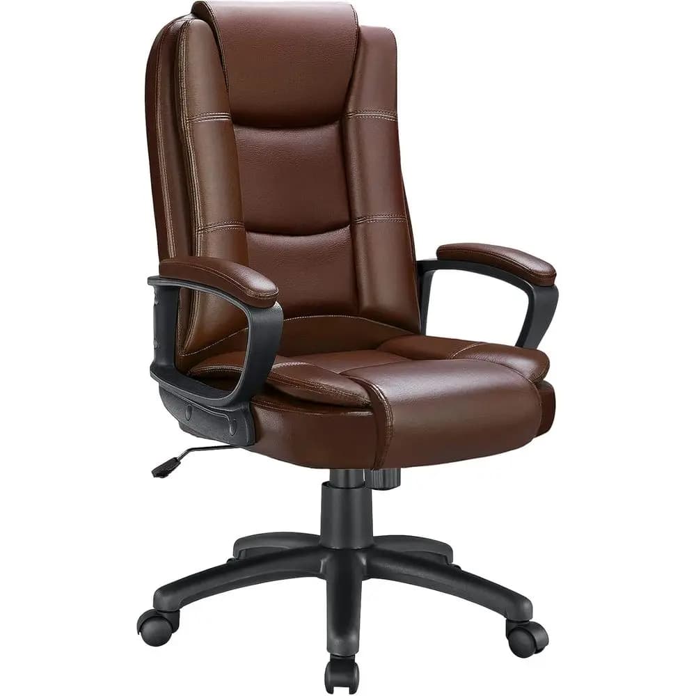 Sedia da Ufficio Ergonomica Direzionale con Schienale Alto in Pelle PU e Braccioli Imbottiti per Comfort a Lungo Termine (Marrone)