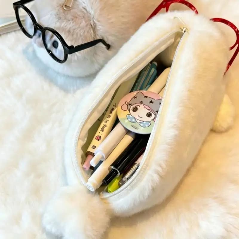 Cute Seal Doll Plush Pencil Case Large Capacity Stationery Storage Bag for Teens School Daily Use