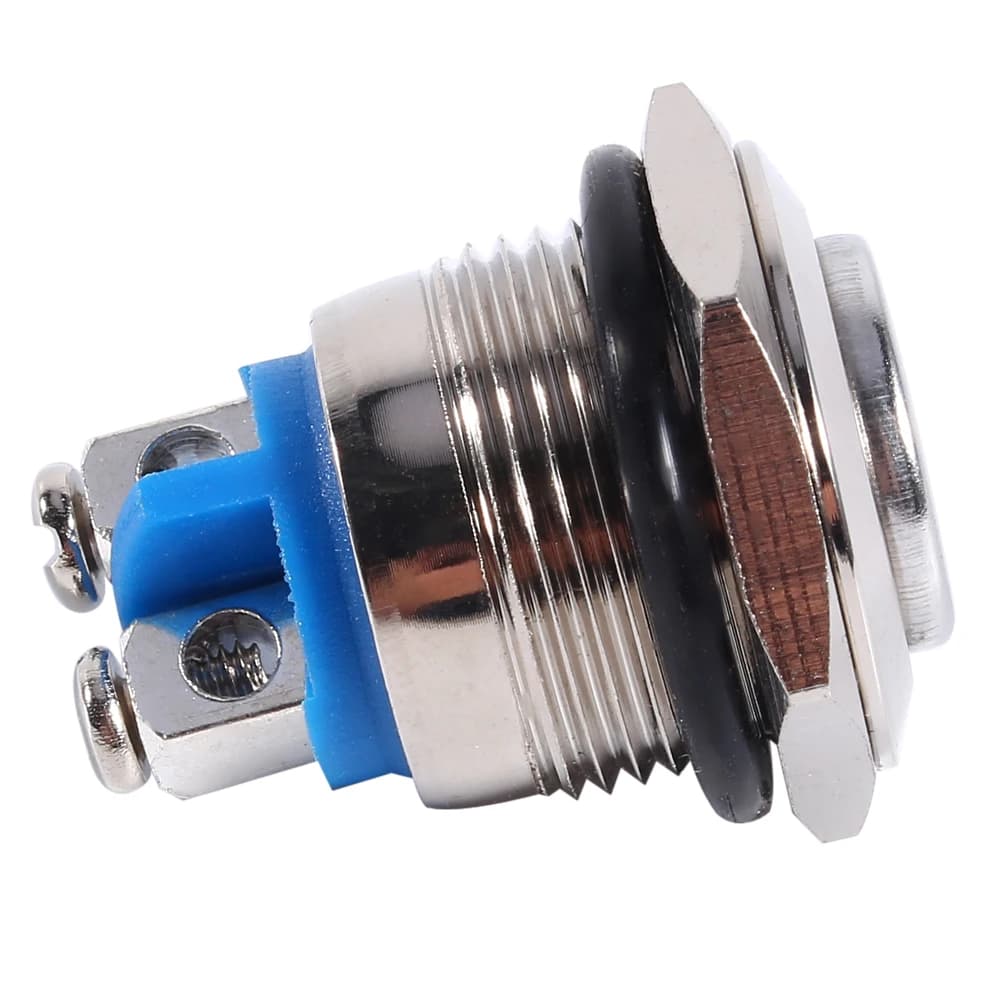 Nuovo Interruttore a Pulsante Rotondo in Metallo Impermeabile 12V 16mm per Avviamento Motore Auto, ON/OFF, Colore Argento