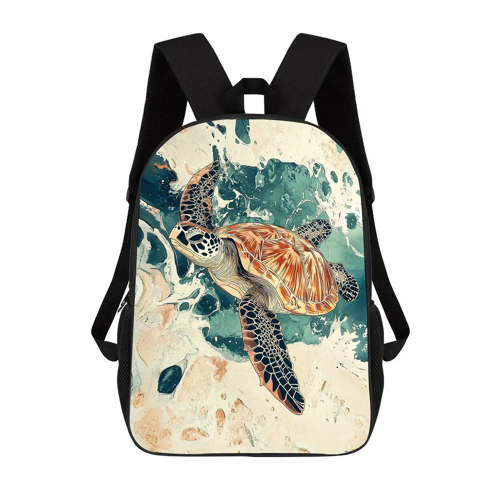 Backpack with turtle pattern: casual bag for students, unisex - lightweight, with zip closure, adjustable shoulder straps, colored prints