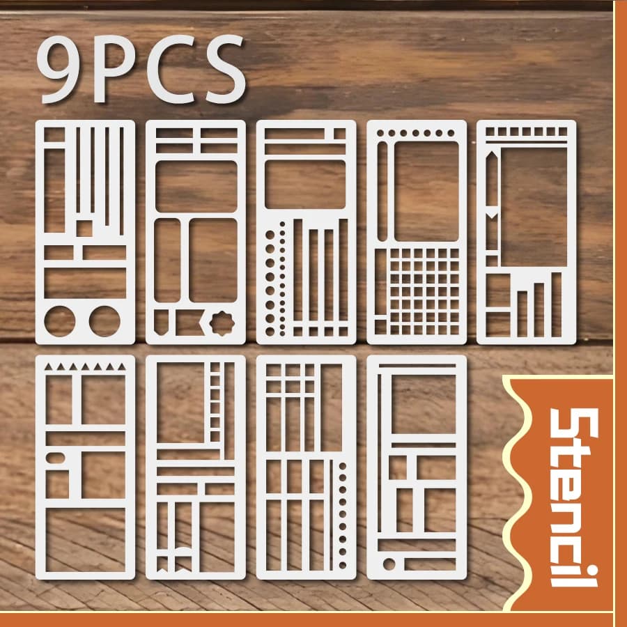 Set di 9 Stencil per Planner, Template per Bullet Journal, Stencil per Disegno e Layout, per Scrapbooking, Decorazione Quaderni, Strumento Fai-da-Te Riutilizzabile