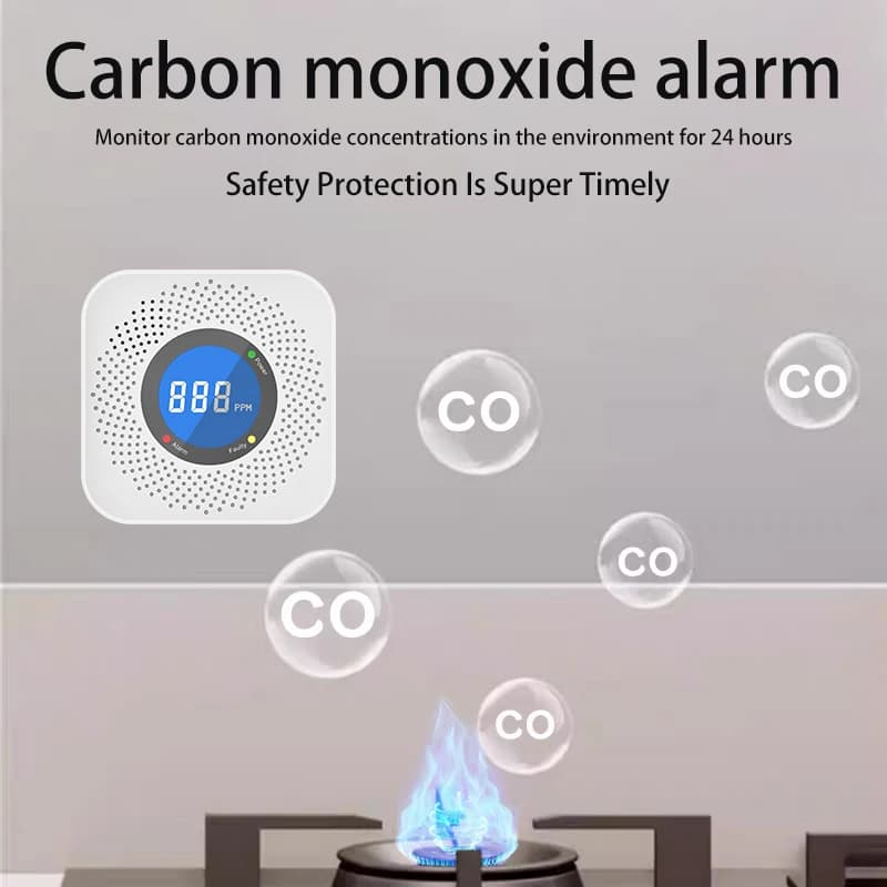 Nuovi rilevatori di monossido di carbonio RF433, sensori di CO alimentati a batteria, con luce e display digitale, protezione di sicurezza per la casa, camera da letto