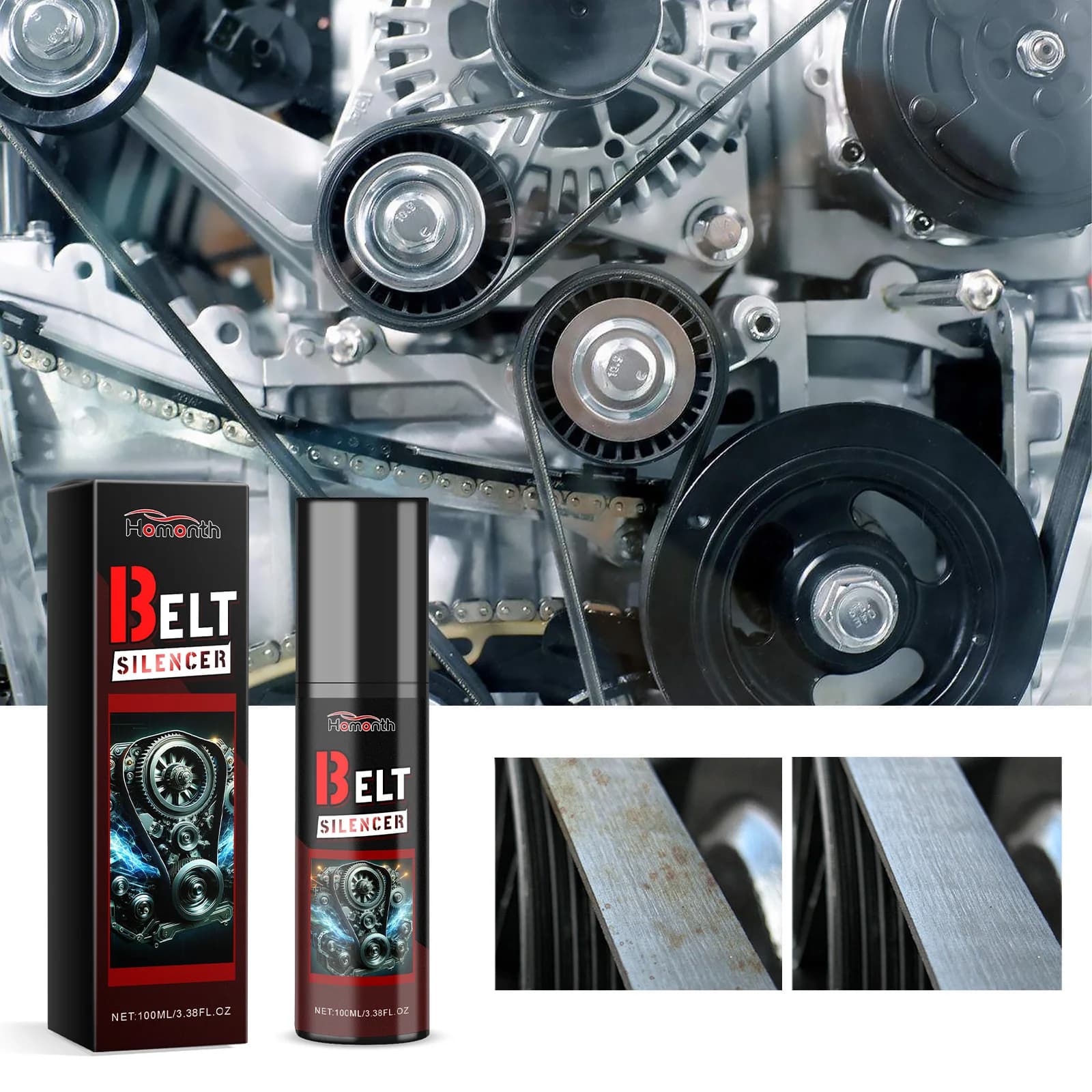 Spray Noise for Car Belts 100ml, Extends Length of Belts, Protective Lubricant for Reduction of Noise and friction