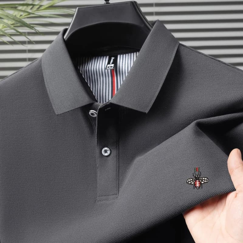 Polo Classica da Uomo 100% Cotone Puro, Elasticizzata, Traspirante, Comoda, a Maniche Corte, per Business, Outdoor, Golf, con Design Ricamato a Ape