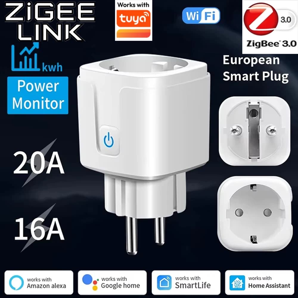 Smart WiFi socket with EU plug 16A/20A, power monitoring, voice control, compatible with Tuya, Alexa, Google Assistant, AC100-240V