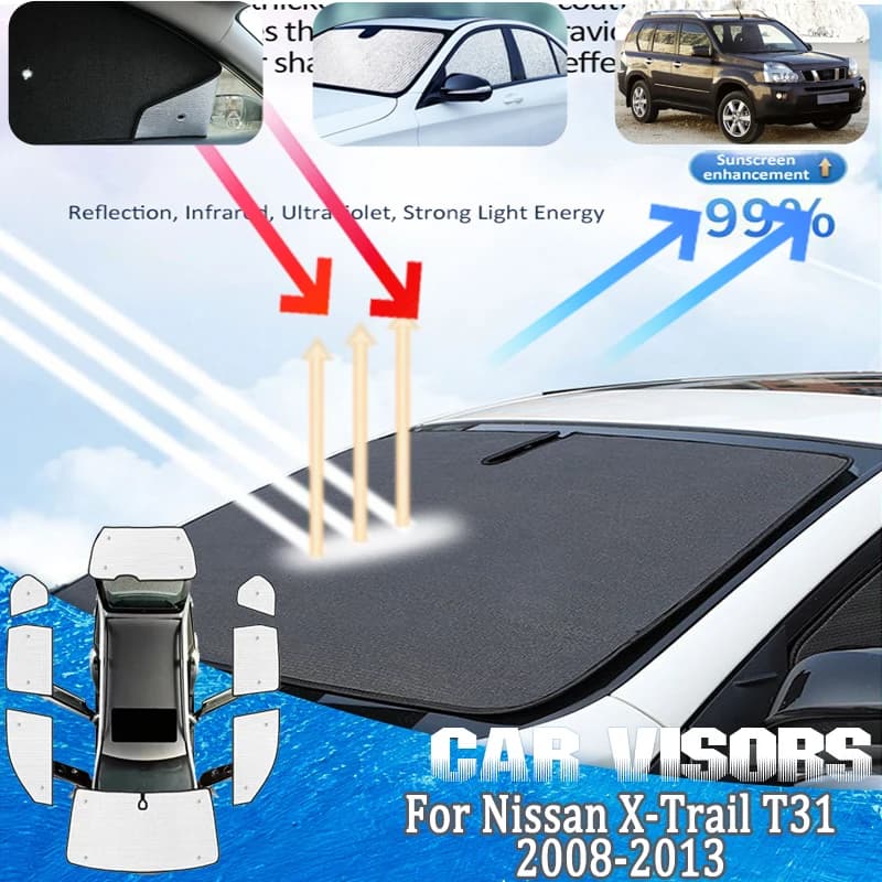 Sun Visors For Nissan X-Trail T31 Accessories 2008-2013 MK2 Sun Shades Sunscreen Window Windshield Visors Sunscreen Tool Parts