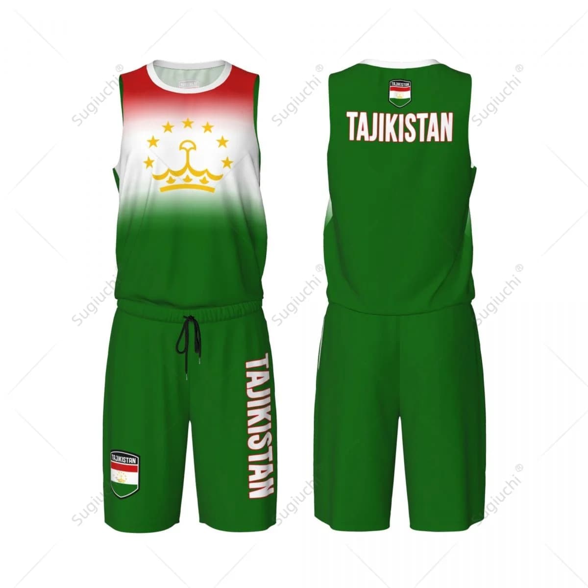 Men Tajikistan Flag Basketball Jersey Set Mesh Shirt & Pants Sleeveless Exclusive Team-up Custom Name Nunber Unisex