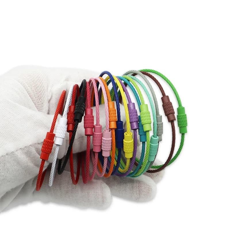 10 pezzi portachiavi in filo di acciaio inossidabile anello portachiavi cerchio corda cavo anello campo esterno etichetta per bagagli serratura a vite gadget accessorio
