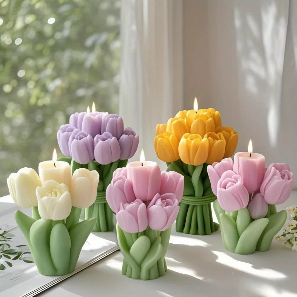 3D Tulip Bouquet Stampi per candele in silicone Fatti a mano Fiore di lavanda Sapone Gesso Artigianato in resina Stampo Fai da te Torta al cioccolato Strumenti di cottura