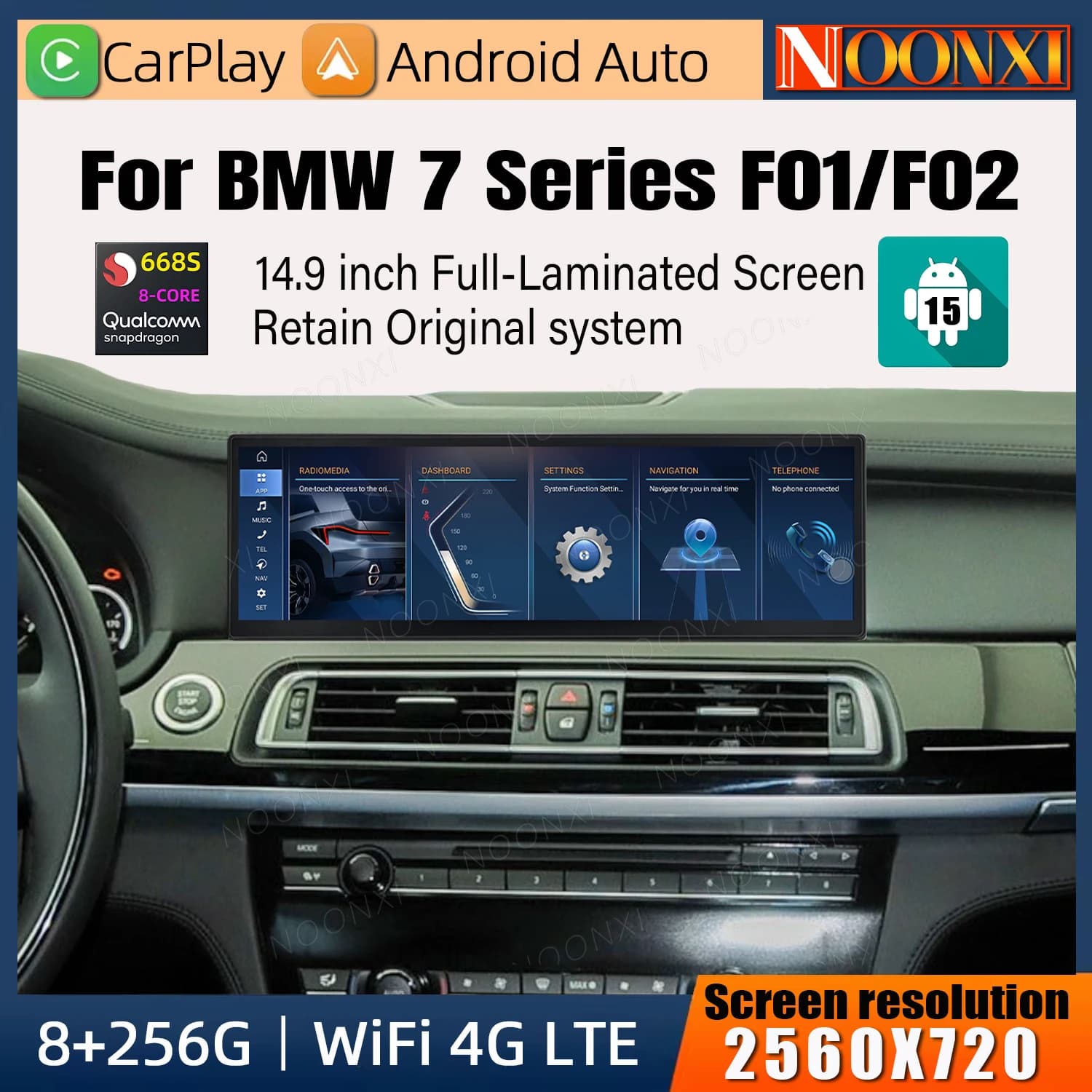 14.9 "Android 14 Autoradio Per BMW Serie 7 F01 F02 F04 2009-2015 Auto Multimedia Video Player Stereo Auto GPS di Navigazione Carplay