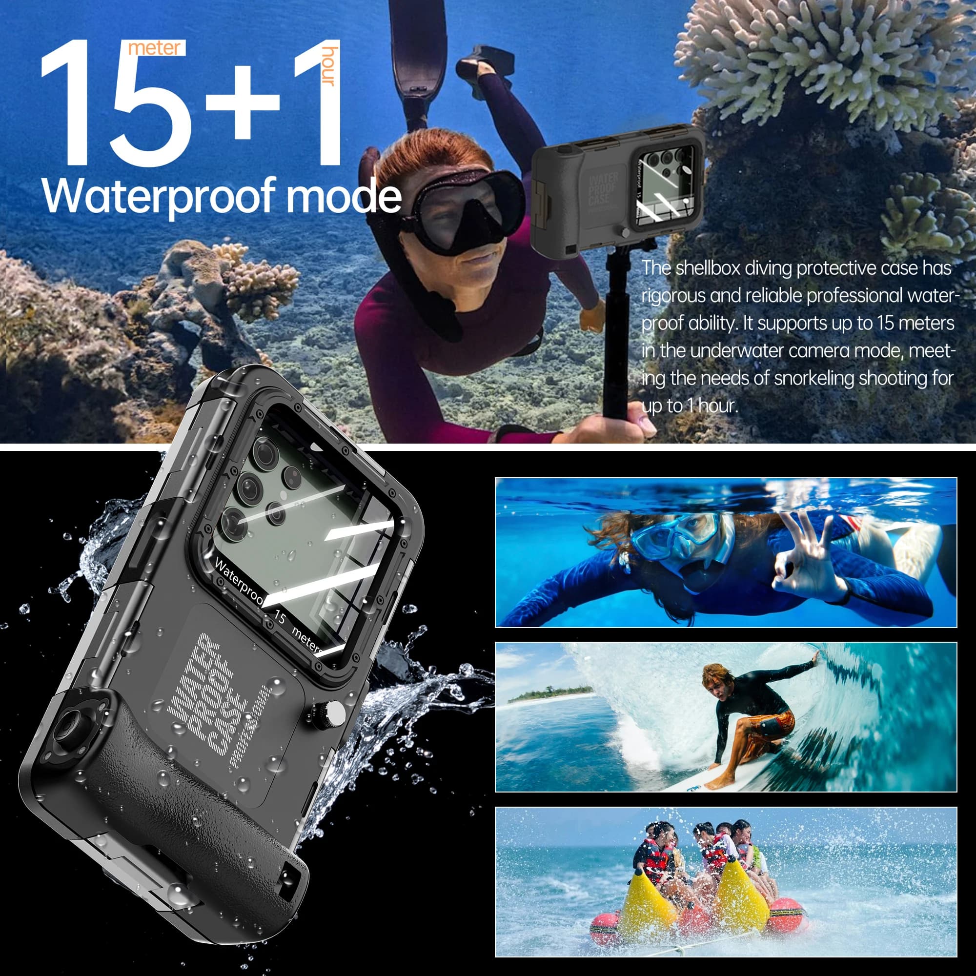 Custodia impermeabile da 15 m per immersioni subacquee, universale per cellulari Android fino a 6,9 pollici, custodia professionale per nuoto e snorkeling.