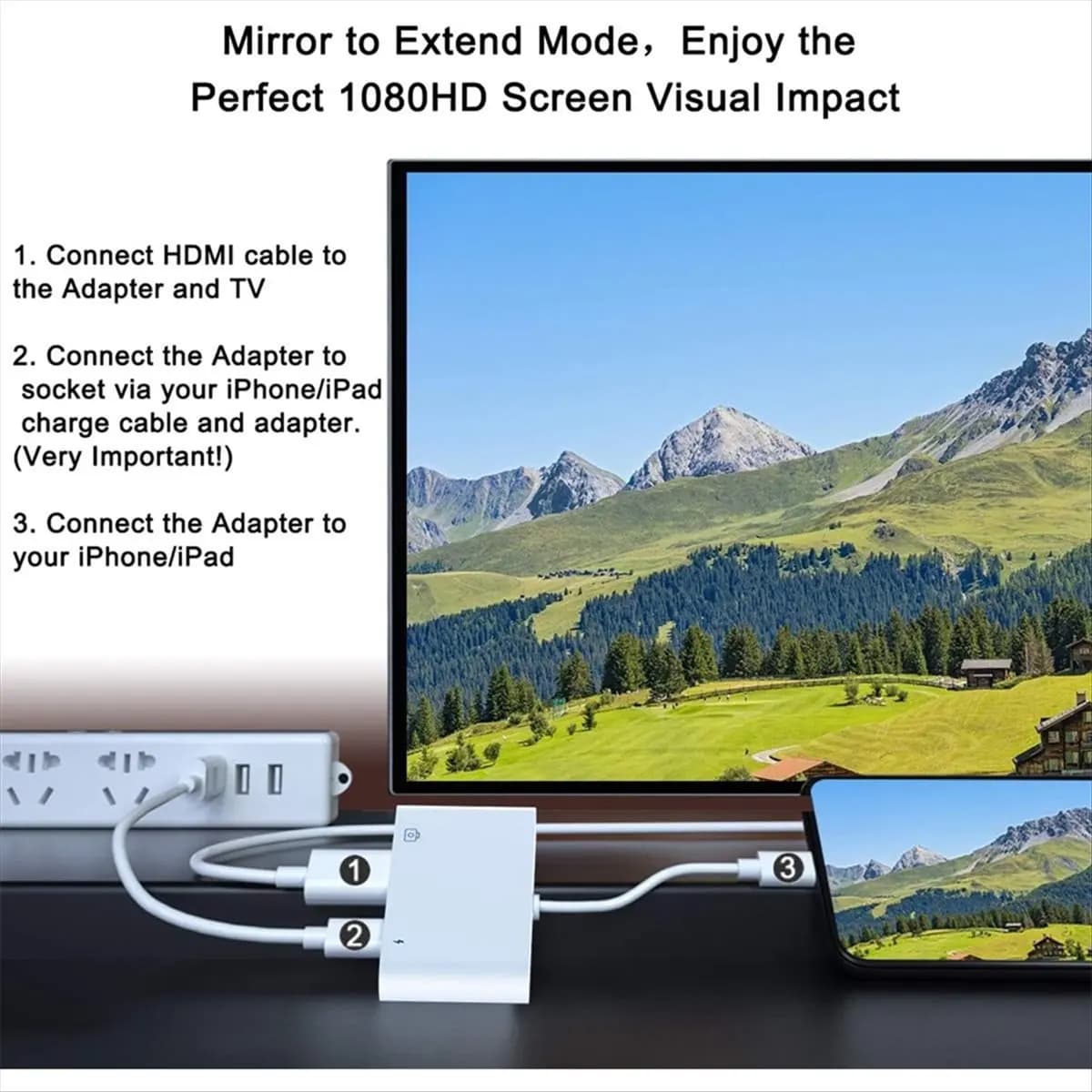* Adattatore OTG compatibile HDMI ABAB 3 in 1 per iPhone, adattatore HD digitale AV 1080P per iPhone, cavo OTG USB e porta di ricarica