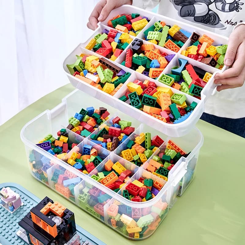 Storage Boxes, Kids Building Blocks, Adjustable Building Blocks Storage Container Box with Handle, Grid Building Block Organizer