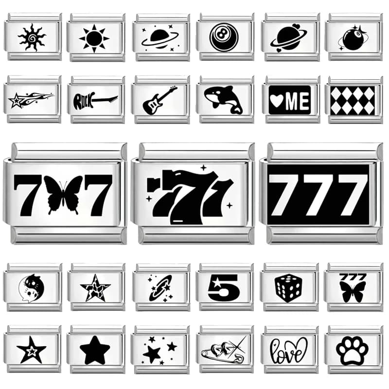 2025 Wholesale Laser Engraving Digit 777 Butterfly Stars Italian Charm Links Fit 9mm Stainless Steel Bracelet Women DIY Making