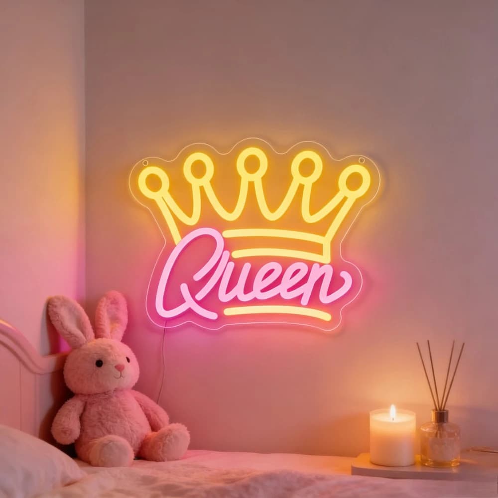 Insegna al Neon LED a Forma di Corona da Regina, Decorazione da Parete per Camera da Letto, Spogliatoio, Vanità, Simbolo di Autostima, Illuminazione Romantica, Regalo
