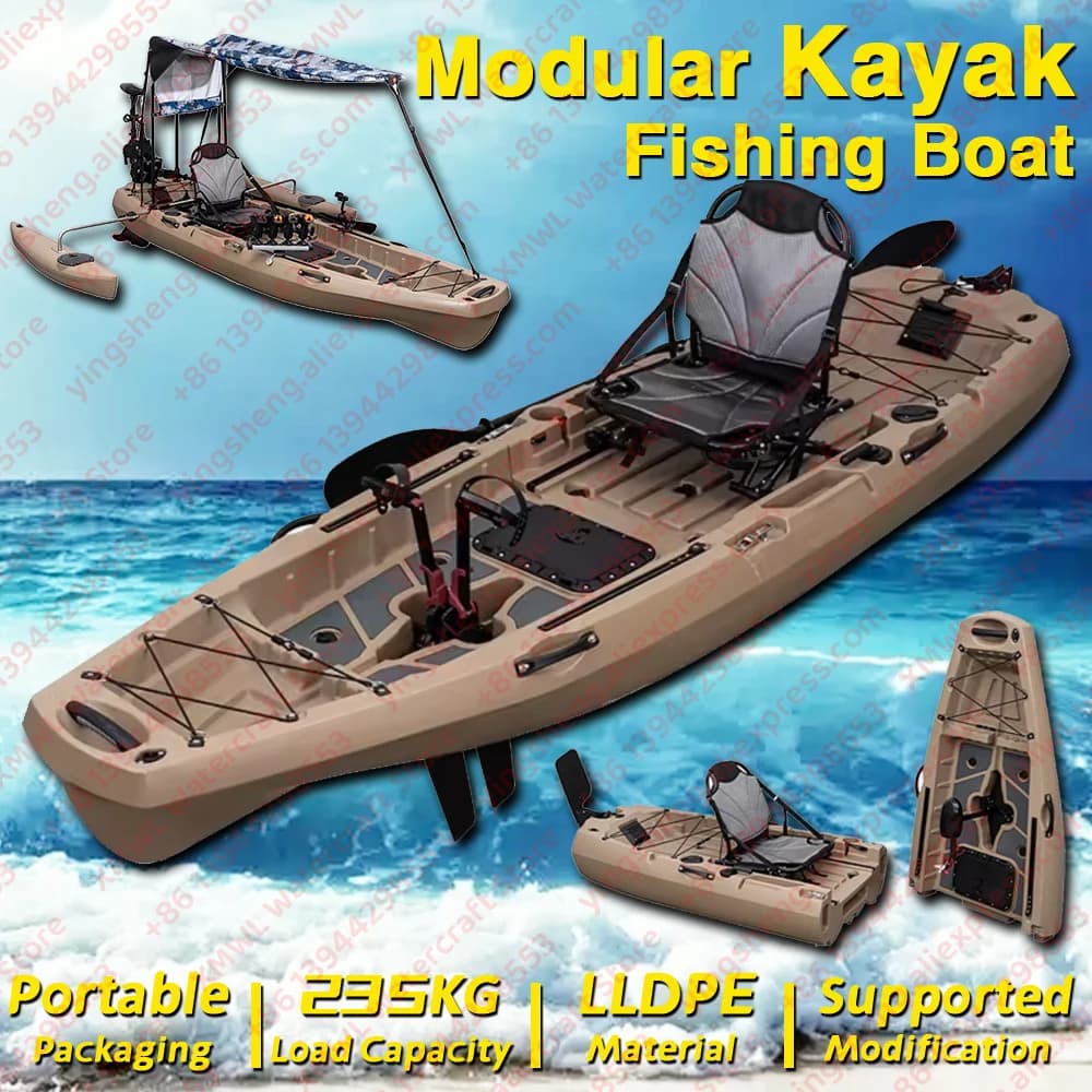 LLDPE Kayak modulare con motore Canoa per barca da pesca con sedile e pagaia Zattera montata portatile per la pesca all'aperto alla deriva