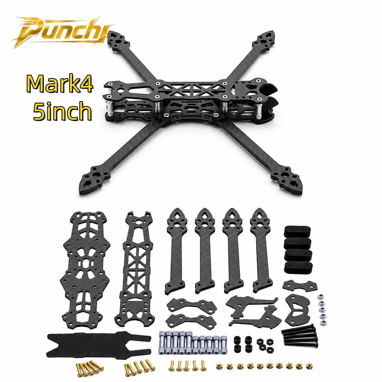 Telaio FPV Mark4 in Fibra di Carbonio da 5 Pollici, Passo 225mm con Braccio da 5mm, Telaio Freestyle a Lungo Raggio per Droni da Corsa RC