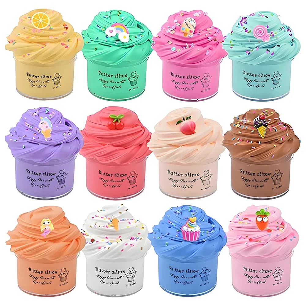 Set di melma al burro da 12 pezzi, regali per feste, premi, giocattoli puzzle, giocattolo antistress 50 ml, regali di compleanno per bambini ragazzi e ragazze