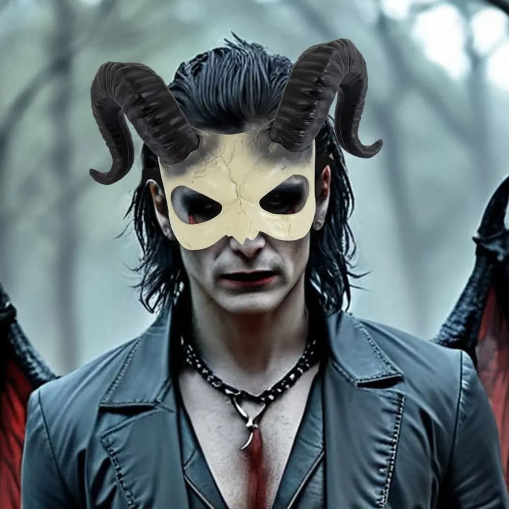 Sheep Horn Half Face Halloween Mask Soft Plastic Elastic Strap for Halloween Parties Cosplay Masquerades Scary Animal Head Mask