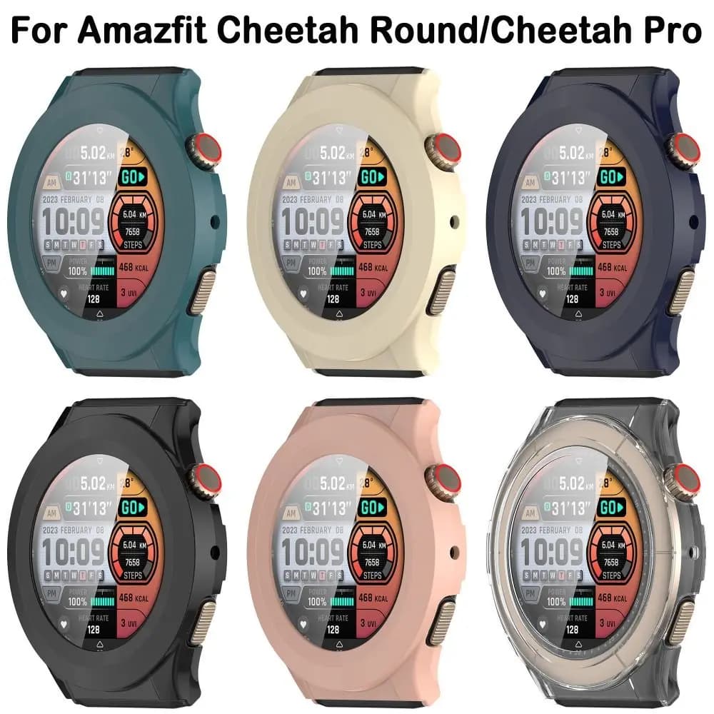 PC + Custodia protettiva temperata Copertura completa per schermo paraurti Guscio protettivo antigraffio per Amazfit Cheetah Round/Cheetah Pro
