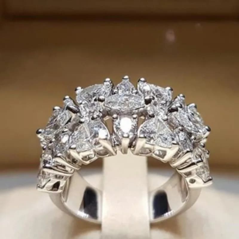 Elegant Silver Color Inlaid White CZ Women's Ring Geometry Daily Wear Party Jewelry