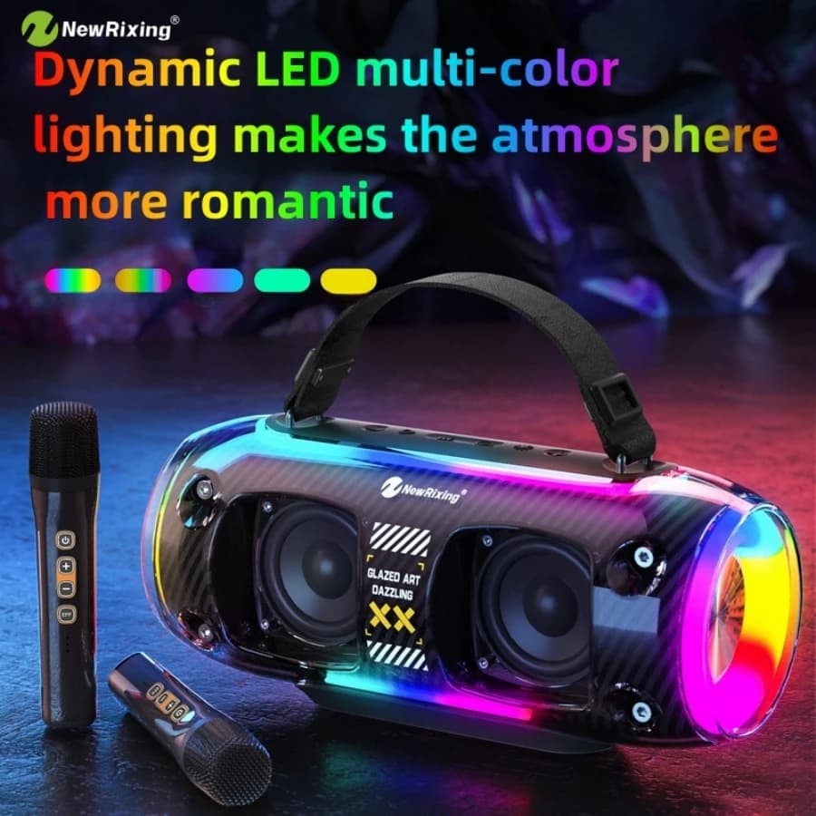 Altoparlante wireless portatile con 2 microfoni, macchina karaoke, altoparlante BT, luci RGB, microfoni magici, 30 W, 4000 mAh, per BT/AUX/USB/TF