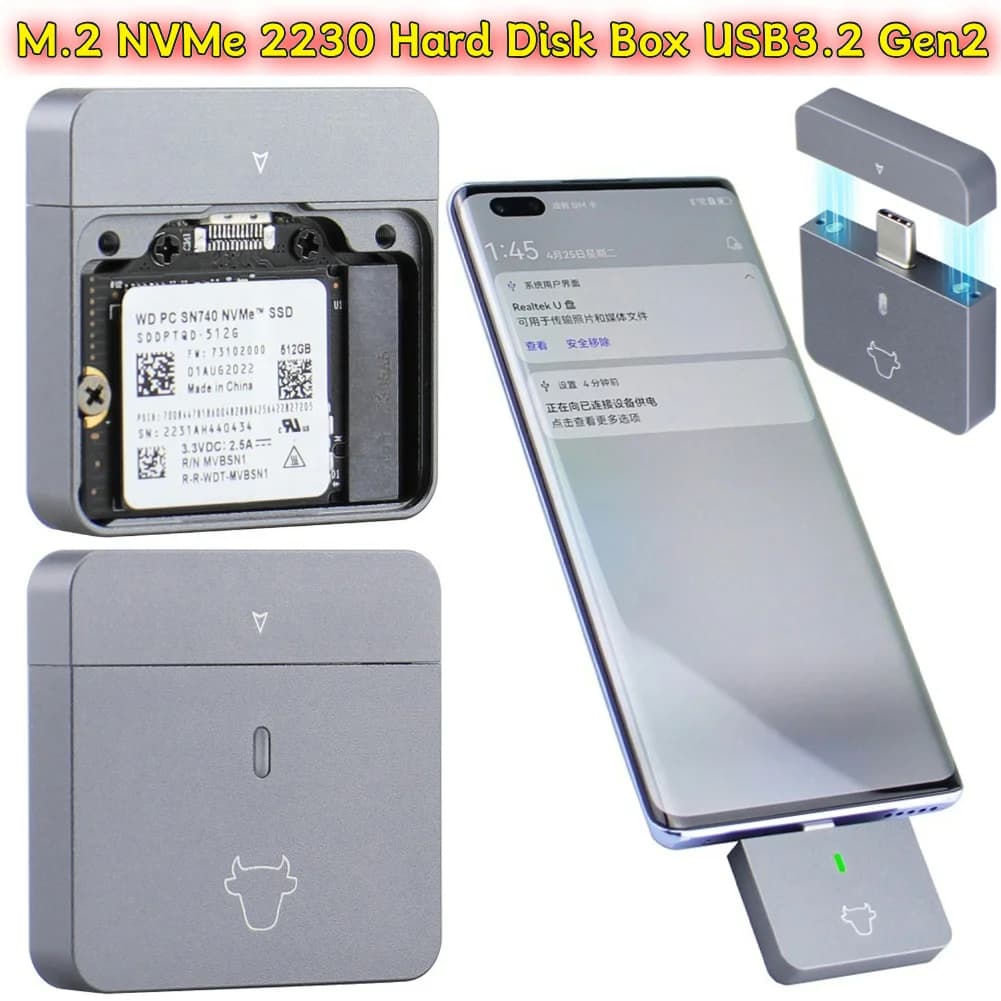 1-10 Pezzi Case per Disco a Stato Solido Mobile in Lega di Alluminio M.2 NVMe 2230, Box per Disco Rigido Plug and Play, Case SSD Esterno MKey M2 2230