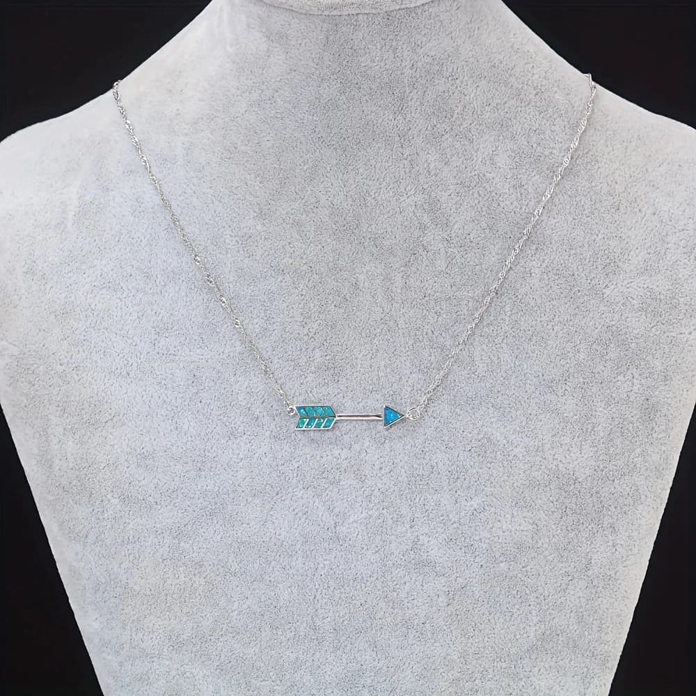CiNily Ciondolo con opale di fuoco rosa e blu, placcato in argento, gioielli alla moda per donne, collana regalo, ciondolo a forma di freccia, 19 1/4"