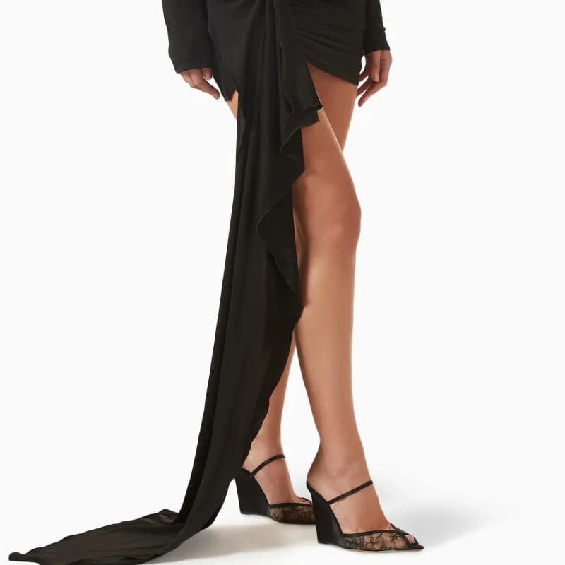 Sandali con zeppa neri in pizzo con punta aperta da donna, tacchi alti, slip-on, eleganti, in mesh, per l'estate, taglie 35-43